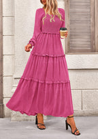 PRETTYGARDEN Women Fall Long Sleeve Smocked Maxi Dress Casual Square Neck Swiss Dot Tiered Ruffle Flowy Spring Pocket Dresses