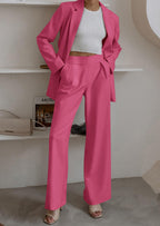 PRETTYGARDEN Women's Fall Two Piece Outfits Dressy Blazer Jacket and Wide Leg Pants Pockets Business Casual Office Suit Sets