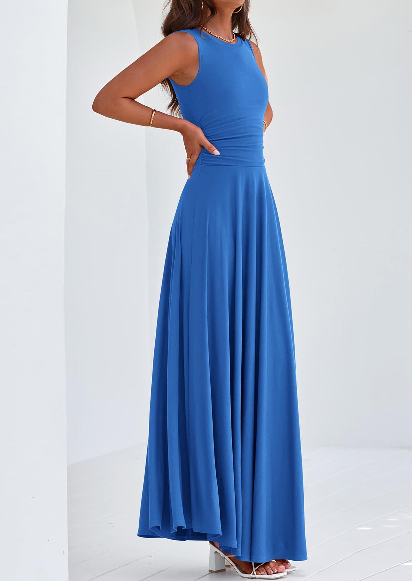 PRETTYGARDEN Womens Spring Dresses Casual Sleeveless Crewneck Aline Maxi Dress Stretch Tank Flowy Long Dresses