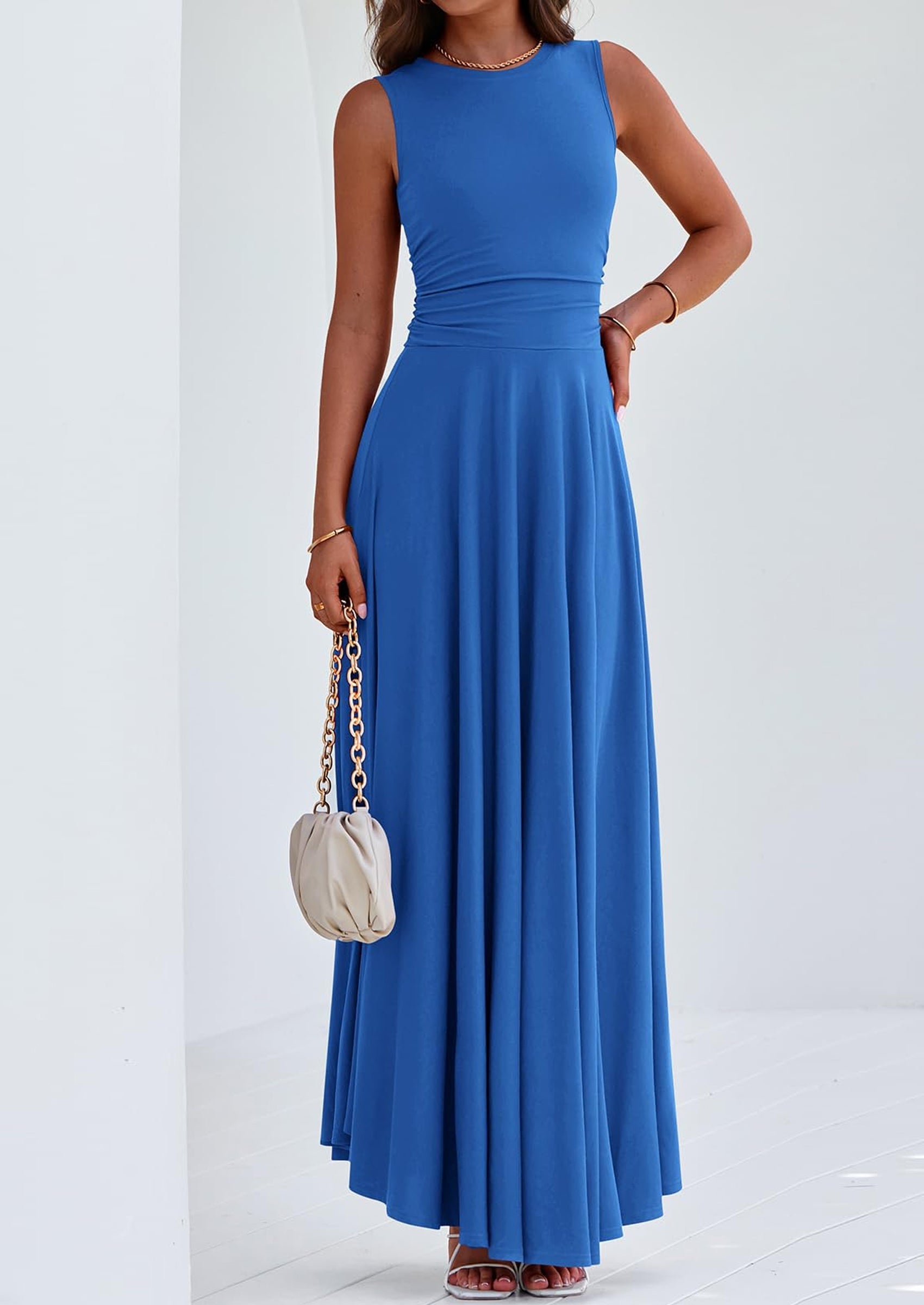 PRETTYGARDEN Womens Spring Dresses Casual Sleeveless Crewneck Aline Maxi Dress Stretch Tank Flowy Long Dresses