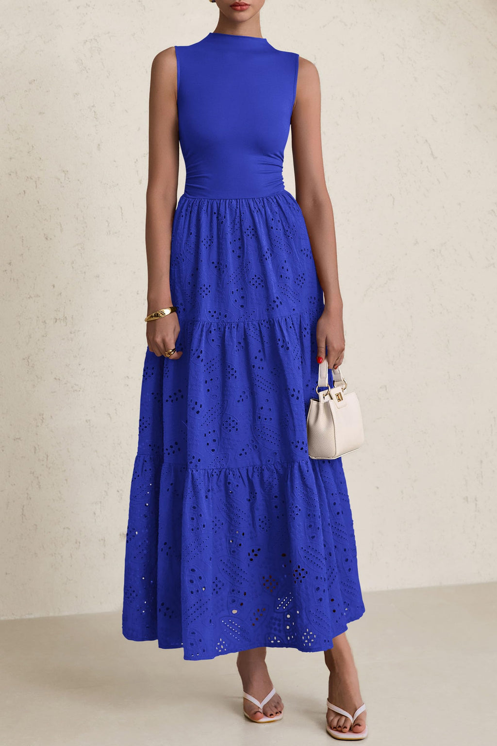 PRETTYGARDEN Dresses for Women Casual Eyelet Sleeveless Wedding Guest Maxi Dress Tank Top Sundress with Pockets