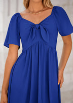PRETTYGARDEN Summer Dress for Women Casual Short Sleeve Bow Tie V Neck Ruffle Midi Flowy Dresses