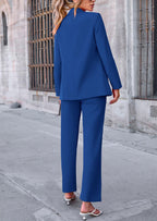 PRETTYGARDEN 2 Piece Blazer Outfits Business Casual Oversized Jacket Wide Leg Work Pants Dressy Suit Set