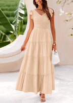 PRETTYGARDEN Women's Flowy Maxi Dress Casual Cap Sleeve V Neck Smocked Beach Sundress