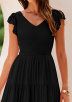 PRETTYGARDEN Women's Flowy Maxi Dress Casual Cap Sleeve V Neck Smocked Beach Sundress