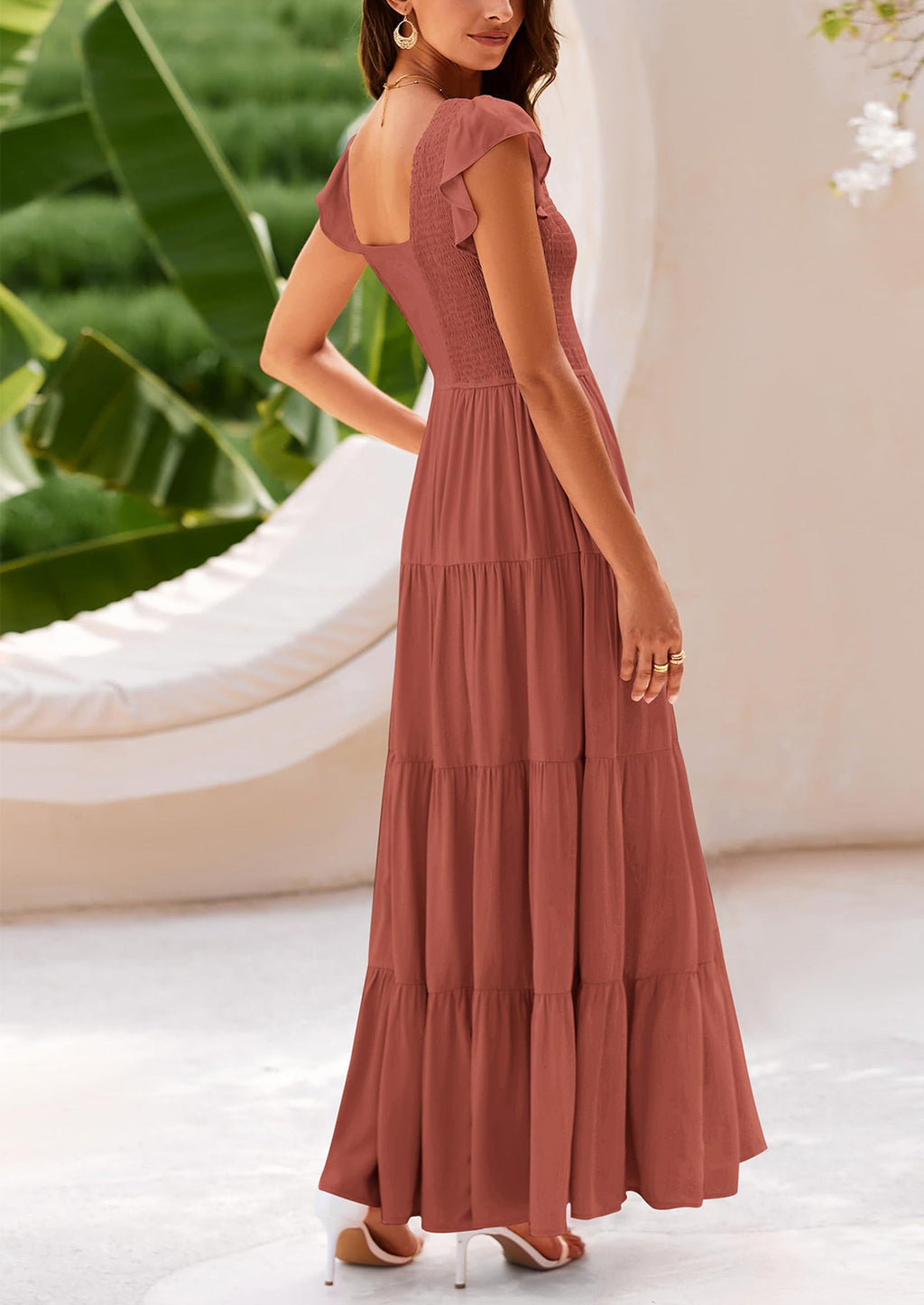 PRETTYGARDEN Women's Flowy Maxi Dress Casual Cap Sleeve V Neck Smocked Beach Sundress