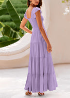 PRETTYGARDEN Women's Flowy Maxi Dress Casual Cap Sleeve V Neck Smocked Beach Sundress