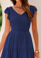 PRETTYGARDEN Women's Flowy Maxi Dress Casual Cap Sleeve V Neck Smocked Beach Sundress