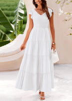 PRETTYGARDEN Women's Flowy Maxi Dress Casual Cap Sleeve V Neck Smocked Beach Sundress