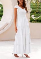PRETTYGARDEN Women's Flowy Maxi Dress Casual Cap Sleeve V Neck Smocked Beach Sundress
