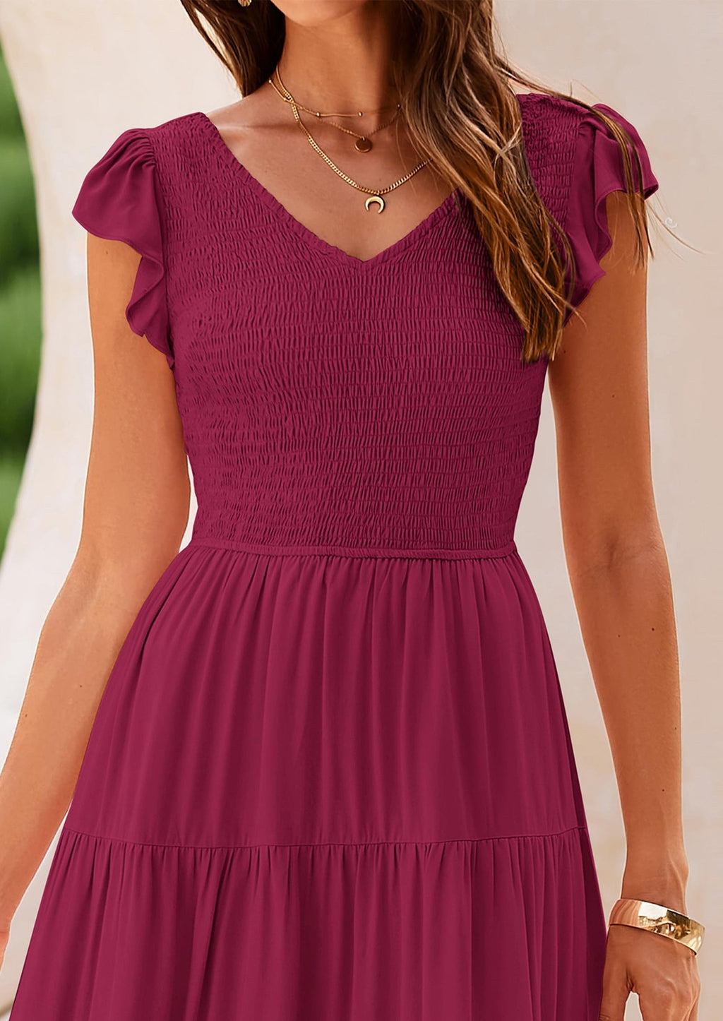 PRETTYGARDEN Women's Flowy Maxi Dress Casual Cap Sleeve V Neck Smocked Beach Sundress