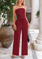 PRETTYGARDEN 2 Piece Sets Casual Ribbed Knit Crop Tube Top Wide Leg Pants Lounge Set