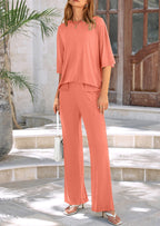PRETTYGARDEN Women's 2 Piece Outfits Casual Short Sleeve Pullover Tops and Wide Leg Pants Lounge Sets Tracksuits