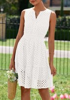 PRETTYGARDEN Women's Summer Dresses Sleeveless V Neck Eyelet Hollow Out Swing A Line Beach Vacation Sun Dress