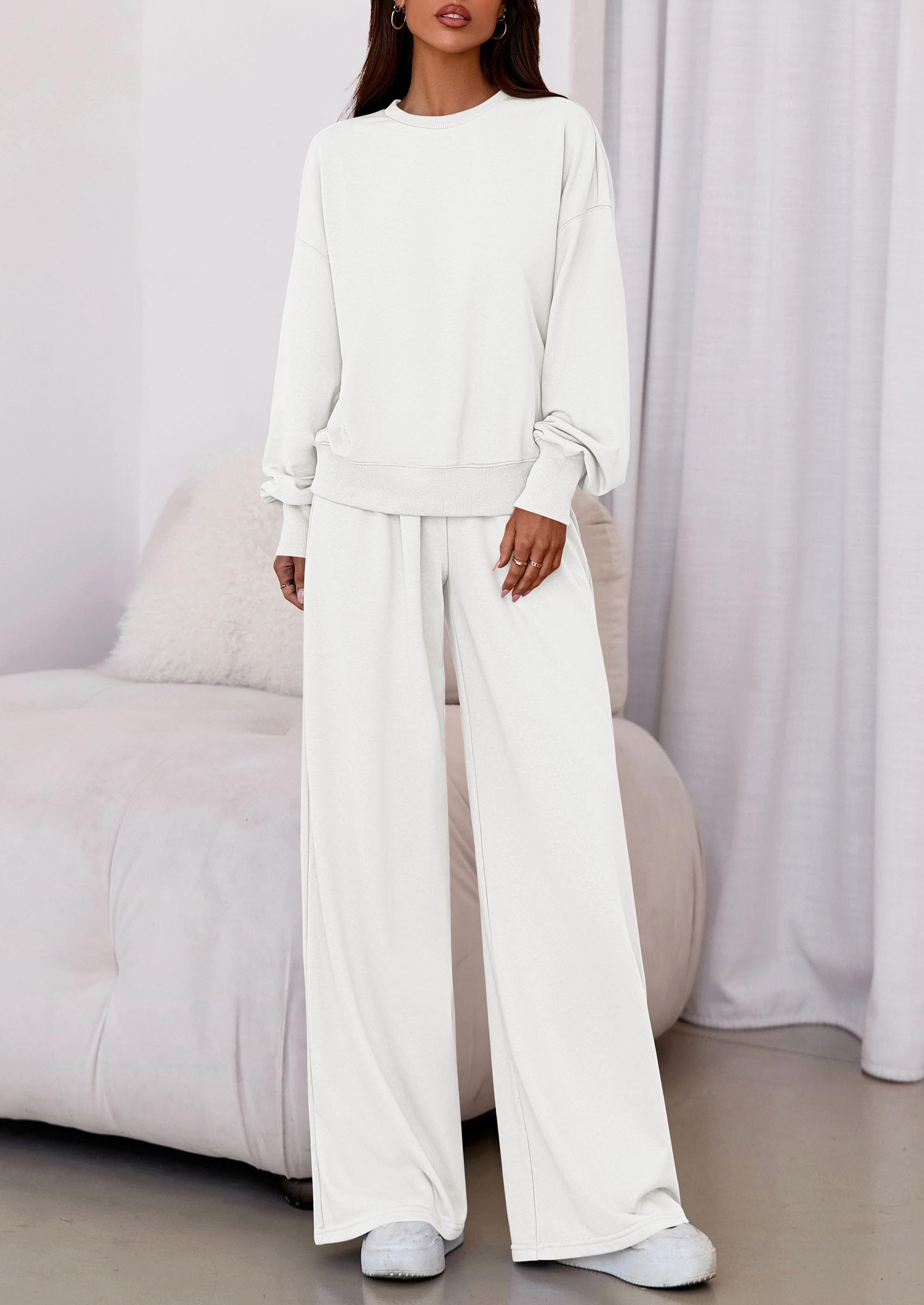 PRETTYGARDEN Womens 2 Piece Sets Long Sleeve Sweatshirt Wide Leg Pants Loose Matching Lounge Set Trendy Fall Outfits