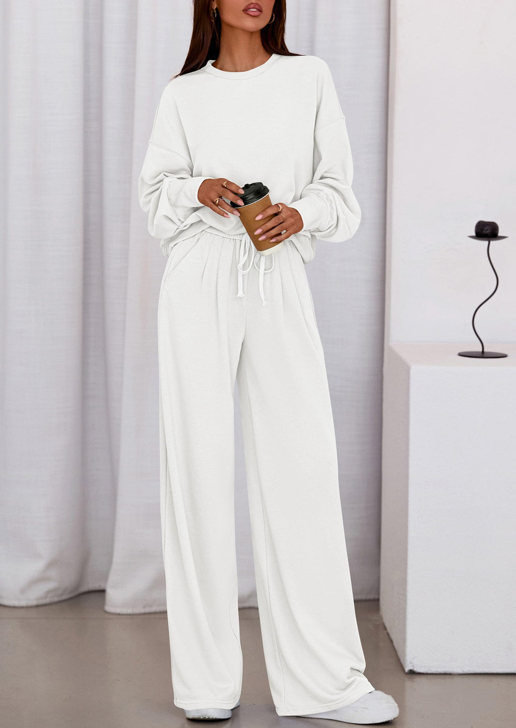 PRETTYGARDEN Womens 2 Piece Sets Long Sleeve Sweatshirt Wide Leg Pants Loose Matching Lounge Set Trendy Fall Outfits