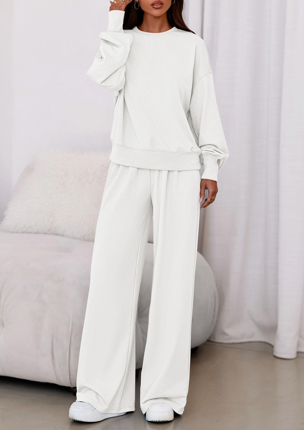PRETTYGARDEN Womens 2 Piece Sets Long Sleeve Sweatshirt Wide Leg Pants Loose Matching Lounge Set Trendy Fall Outfits