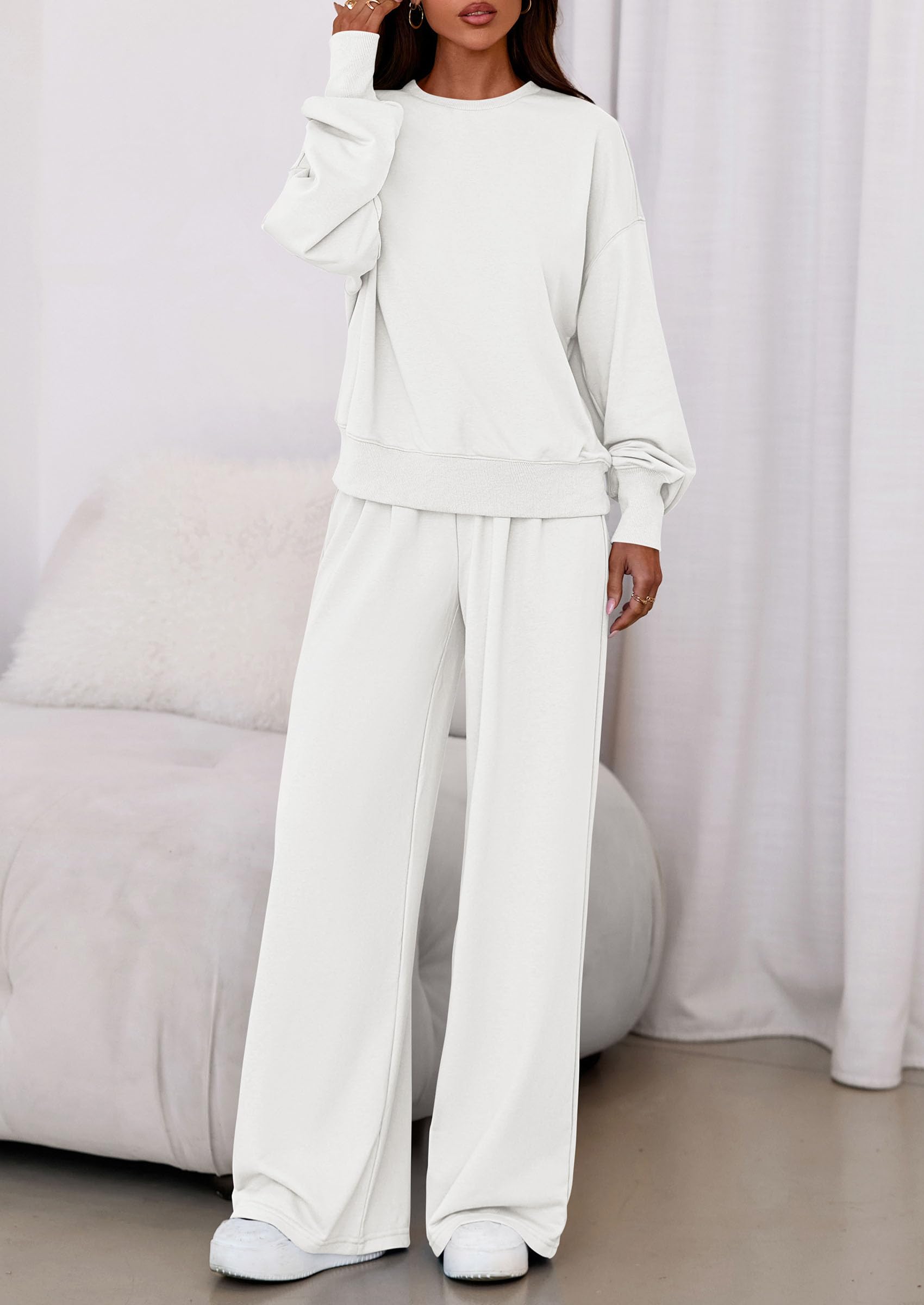 PRETTYGARDEN Womens 2 Piece Sets Long Sleeve Sweatshirt Wide Leg Pants Loose Matching Lounge Set Trendy Fall Outfits