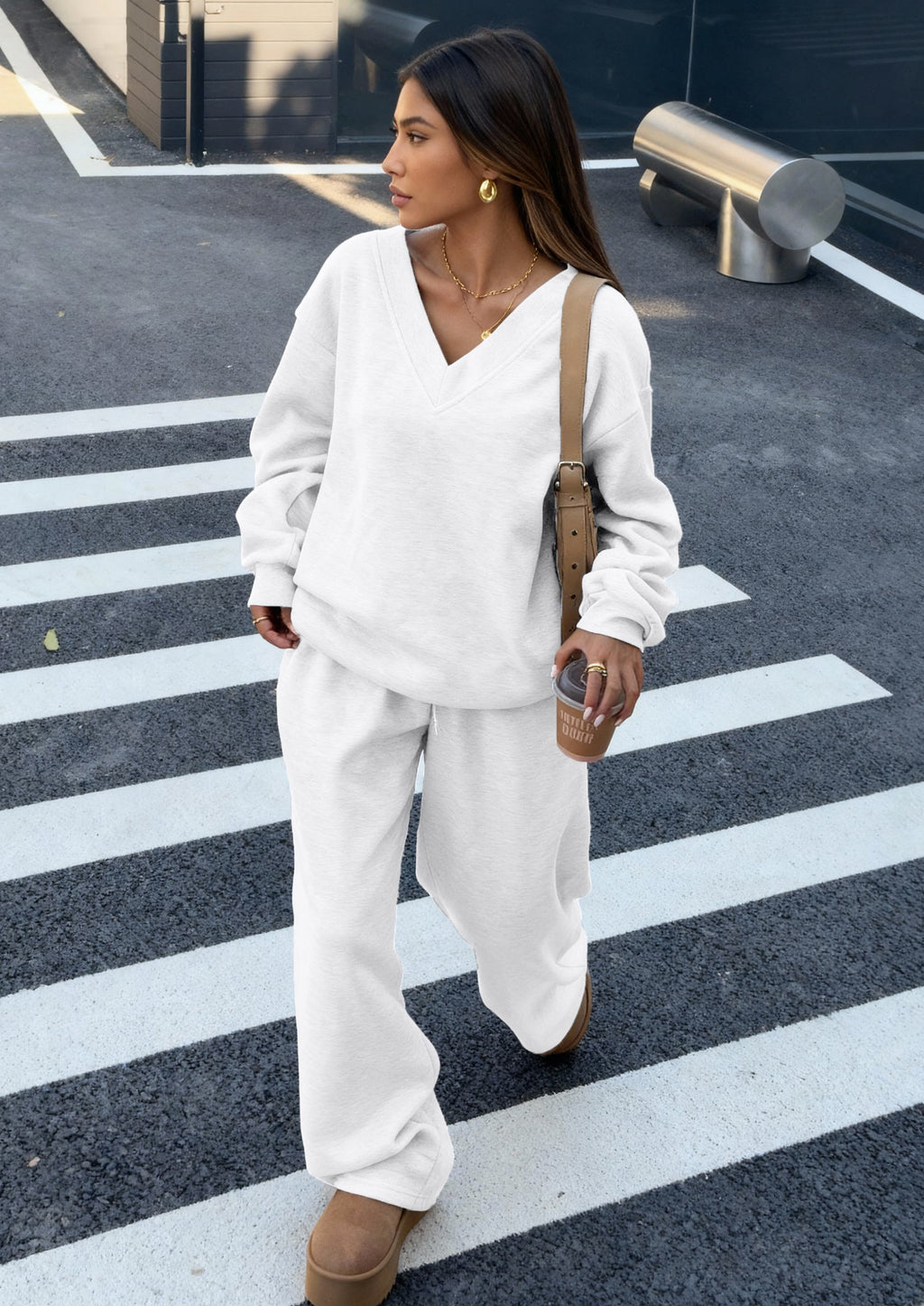 PRETTYGARDEN Casual Winter Two Piece Sets for Women V Neck Sweatshirt Loose Wide Leg Pants Tracksuit Knit Fall Outfits