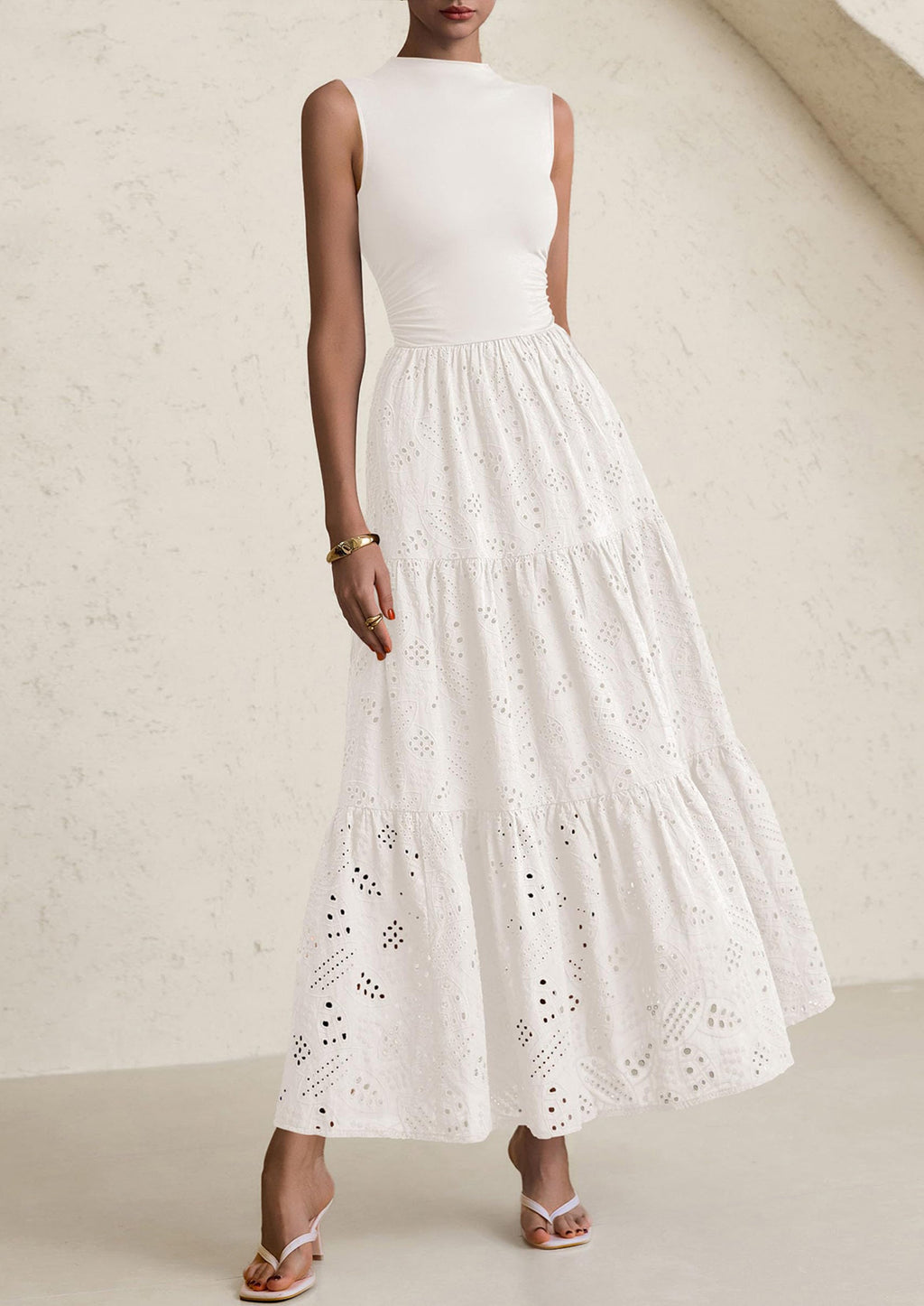 PRETTYGARDEN Dresses for Women Casual Eyelet Sleeveless Wedding Guest Maxi Dress Tank Top Sundress with Pockets