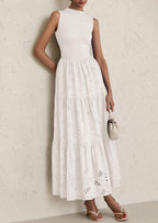 PRETTYGARDEN Dresses for Women Casual Eyelet Sleeveless Wedding Guest Maxi Dress Tank Top Sundress with Pockets