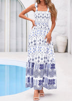 PRETTYGARDEN Women's Summer Maxi Dress Tie Straps Floral Beach Vacation Long Dresses Smocked Boho Sundress with Pockets