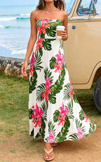 PRETTYGARDEN Sleeveless Floral Summer Maxi Dresses for Women Tube Top Flowy Long Dress Tropical Beach Vacation Clothes