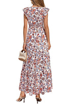 PRETTYGARDEN Womens Summer Maxi Dresses Casual V Neck Ruffle Sleeve Wrap V Neck Floral A Line Flowy Beach Boho Dress