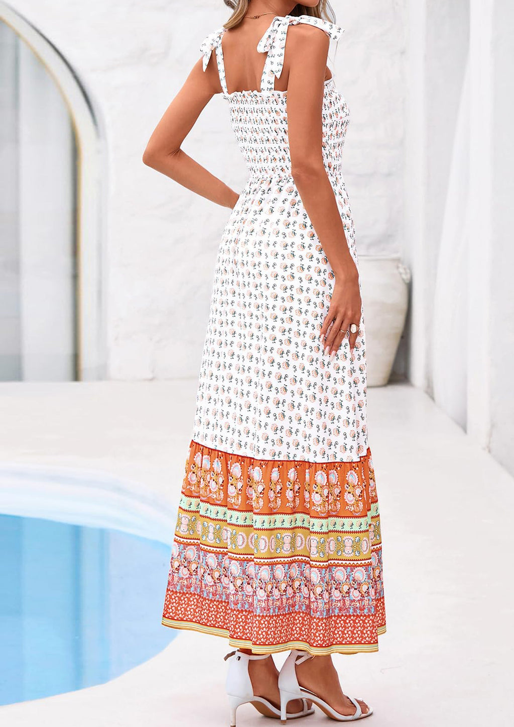 PRETTYGARDEN Women's Summer Maxi Dress Tie Straps Floral Beach Vacation Long Dresses Smocked Boho Sundress with Pockets