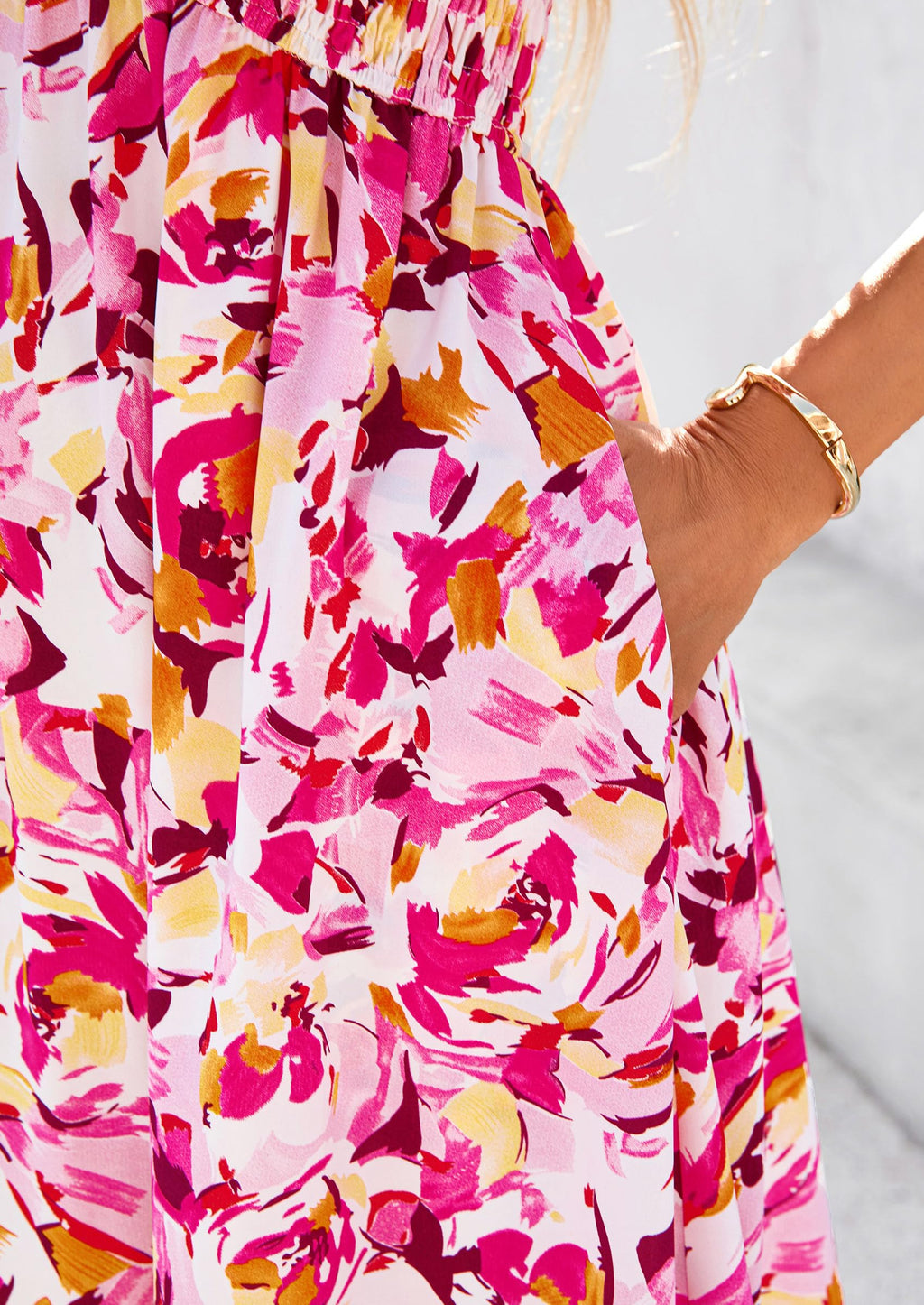 PRETTYGARDEN Women Floral Boho Maxi Dresses Short Sleeve V Neck Smocked A Line Long Flowy Beach Vacation Dress