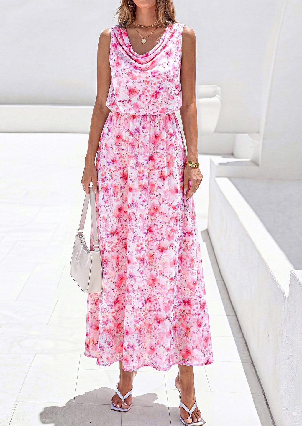 PRETTYGARDEN Womens Summer Floral Maxi Dresses Spring Sleeveless Cowl Neck Flowy Beach Vacation Wedding Guest Long Dress