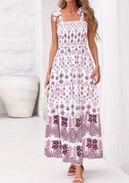 PRETTYGARDEN Women's Summer Maxi Dress Tie Straps Floral Beach Vacation Long Dresses Smocked Boho Sundress with Pockets