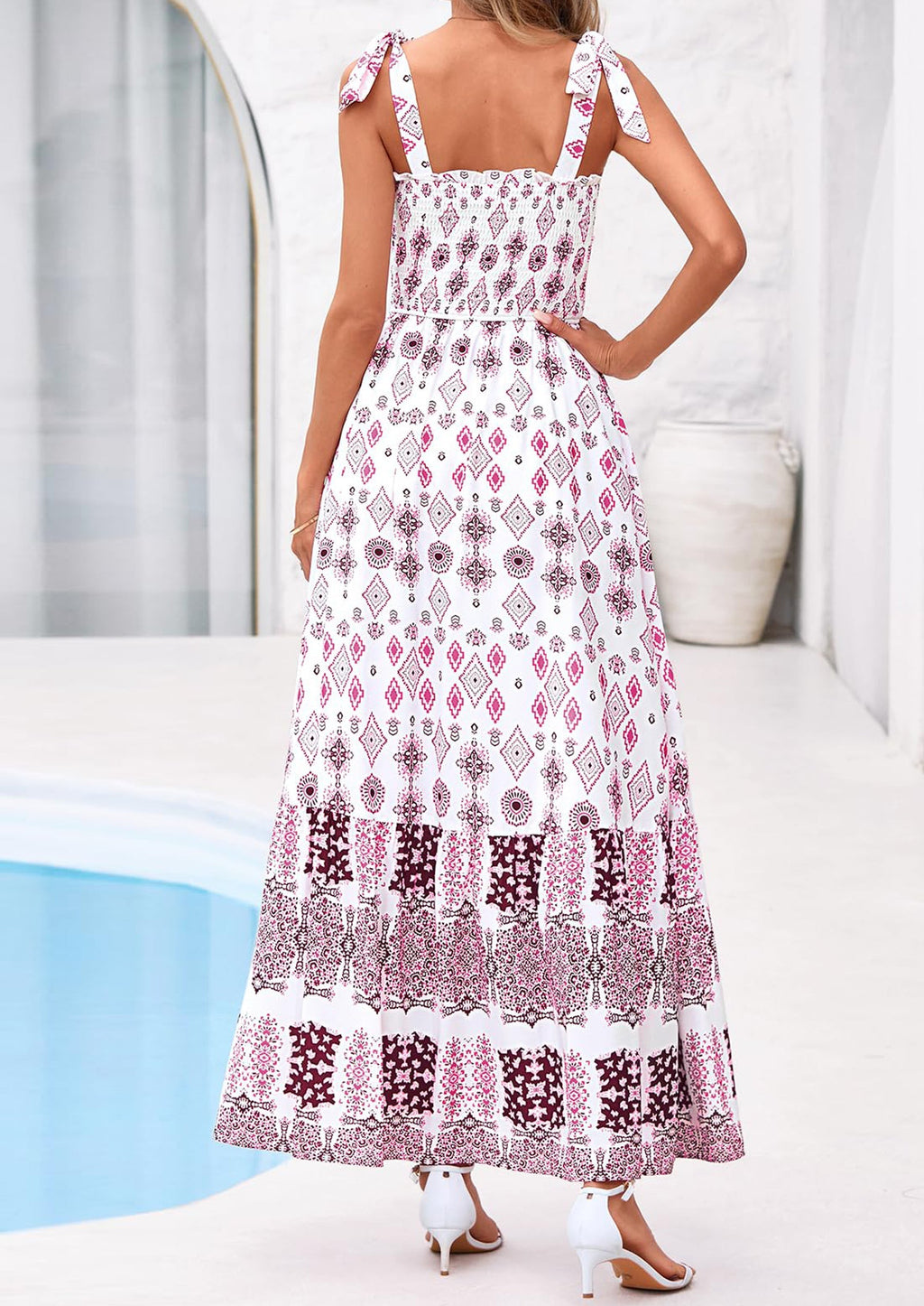 PRETTYGARDEN Women's Summer Maxi Dress Tie Straps Floral Beach Vacation Long Dresses Smocked Boho Sundress with Pockets