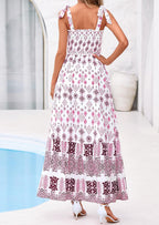 PRETTYGARDEN Women's Summer Maxi Dress Tie Straps Floral Beach Vacation Long Dresses Smocked Boho Sundress with Pockets