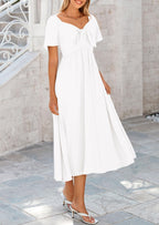 PRETTYGARDEN Summer Dress for Women Casual Short Sleeve Bow Tie V Neck Ruffle Midi Flowy Dresses