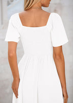 PRETTYGARDEN Summer Dress for Women Casual Short Sleeve Bow Tie V Neck Ruffle Midi Flowy Dresses