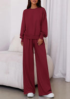 PRETTYGARDEN Womens 2 Piece Sets Long Sleeve Sweatshirt Wide Leg Pants Loose Matching Lounge Set Trendy Fall Outfits