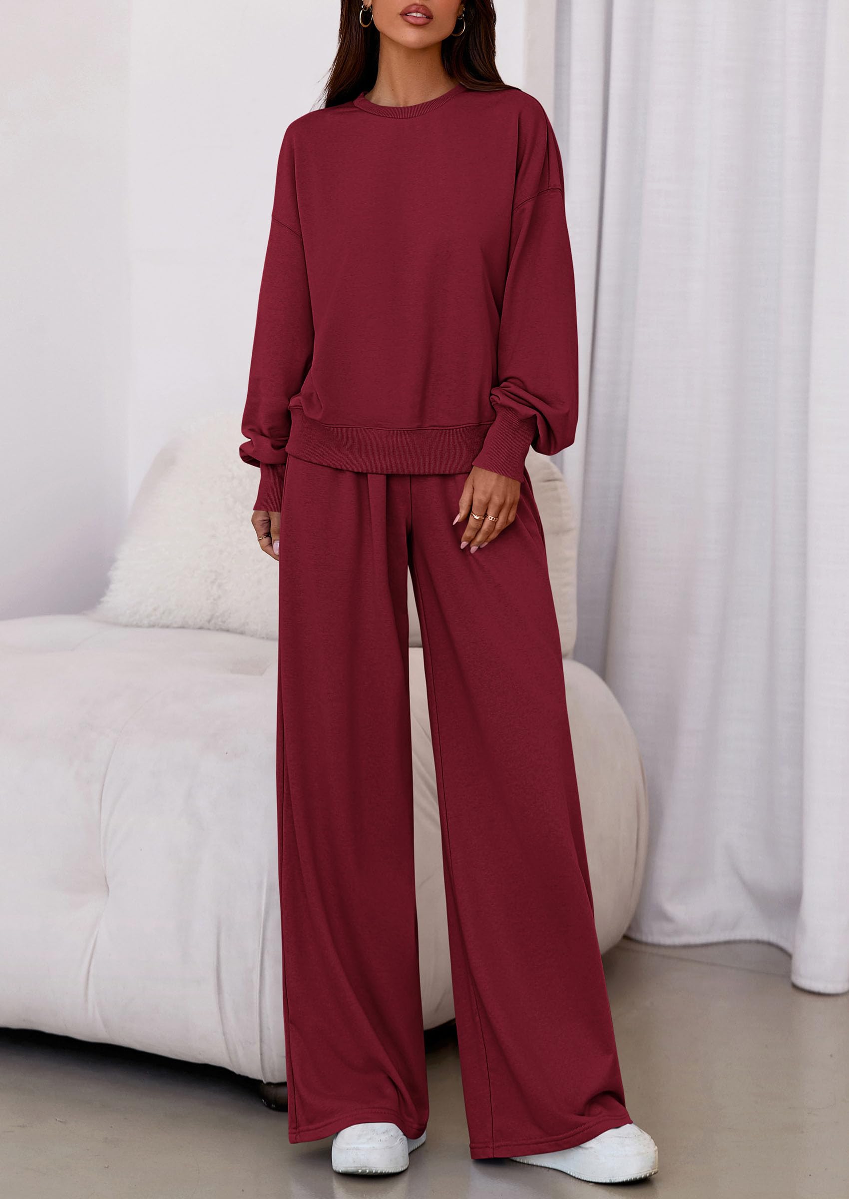 PRETTYGARDEN Womens 2 Piece Sets Long Sleeve Sweatshirt Wide Leg Pants Loose Matching Lounge Set Trendy Fall Outfits