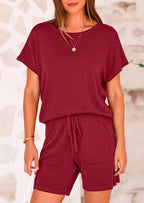 PRETTYGARDEN Two Piece Set for Women Summer Lounge Sets Shorts And Short Sleeve Tops Knitted Matching Travel Spring Outfits