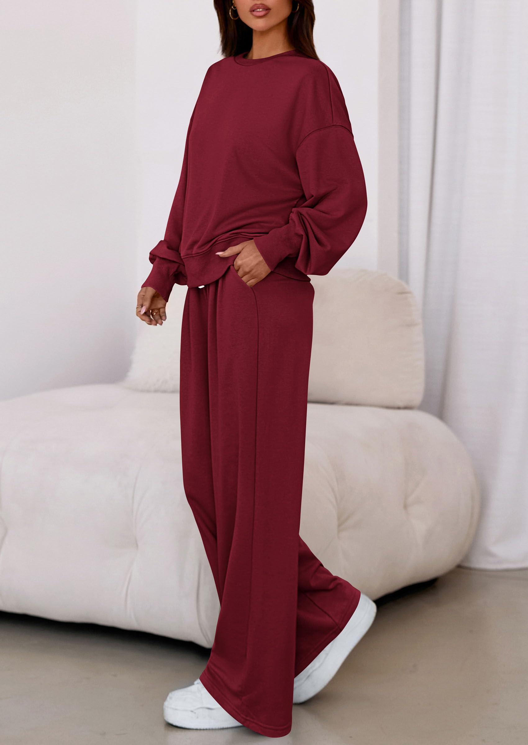 PRETTYGARDEN Womens 2 Piece Sets Long Sleeve Sweatshirt Wide Leg Pants Loose Matching Lounge Set Trendy Fall Outfits