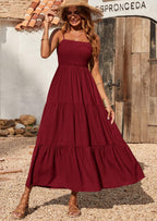 PRETTYGARDEN Women's Summer Maxi Dress Casual Boho Sleeveless Spaghetti Strap Smocked Tiered Long Beach Sundresses