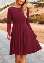 PRETTYGARDEN Women's Spring Fall Short Dress Ribbed Knit Crewneck Long Sleeve A Line Flowy Casual Elegant Going Out Dresses