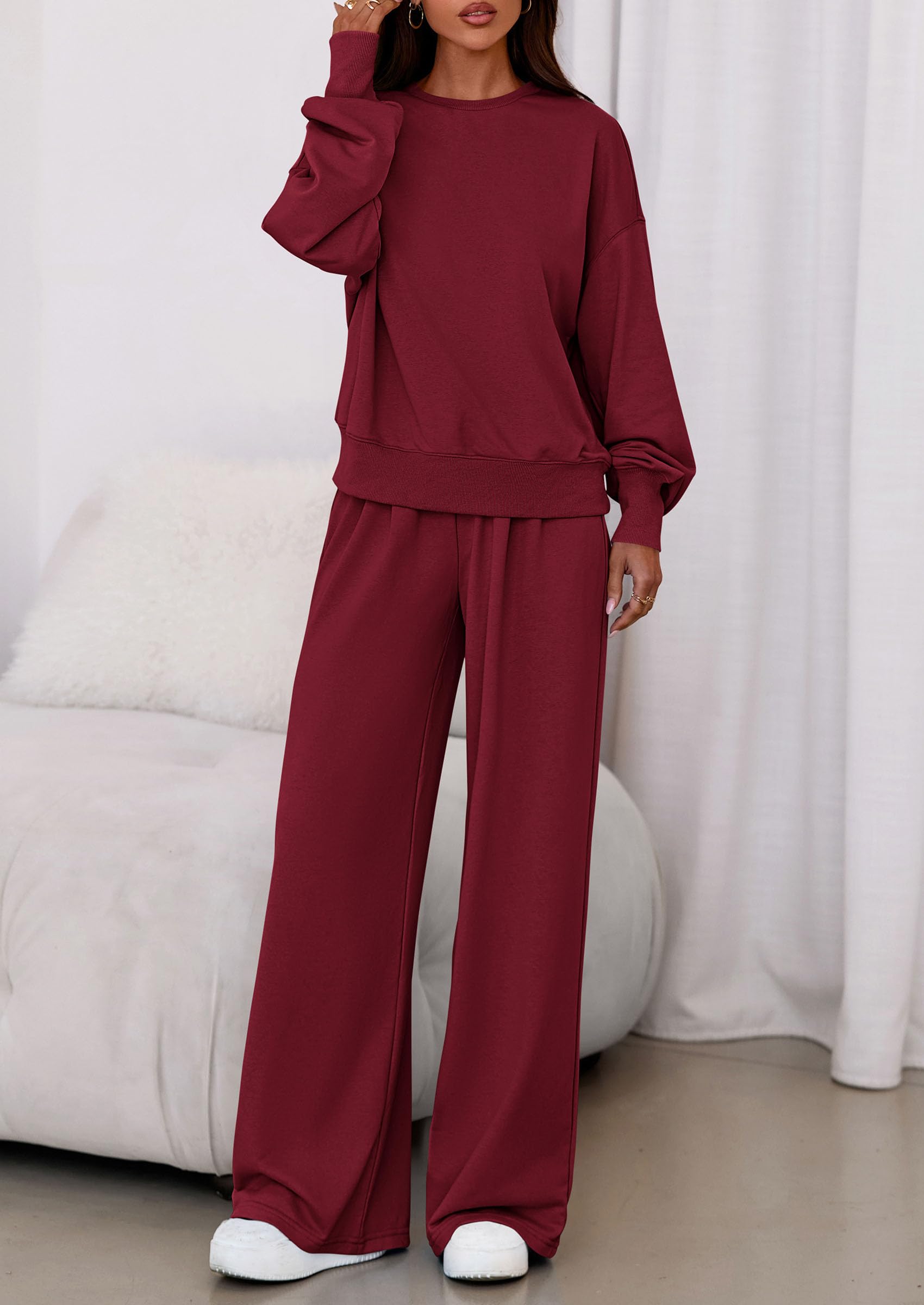 PRETTYGARDEN Womens 2 Piece Sets Long Sleeve Sweatshirt Wide Leg Pants Loose Matching Lounge Set Trendy Fall Outfits