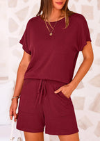 PRETTYGARDEN Two Piece Set for Women Summer Lounge Sets Shorts And Short Sleeve Tops Knitted Matching Travel Spring Outfits