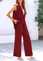 PRETTYGARDEN Women's 2 Piece Outfits Sleeveless Suit Vest and Wide Leg Pants Business Casual Blazer Sets