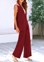 PRETTYGARDEN Women's 2 Piece Outfits Sleeveless Suit Vest and Wide Leg Pants Business Casual Blazer Sets
