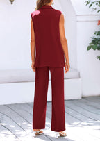 PRETTYGARDEN Women's 2 Piece Outfits Sleeveless Suit Vest and Wide Leg Pants Business Casual Blazer Sets