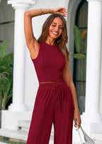 PRETTYGARDEN Women's Summer 2 Piece Loungewear Set Cropped Tank Top Wide Leg Sweatpants Tracksuit Casual Outfits