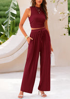 PRETTYGARDEN 2 Piece Sets Sleeveless Tank Ribbed Travel Vacation Lounge Wear Outfits