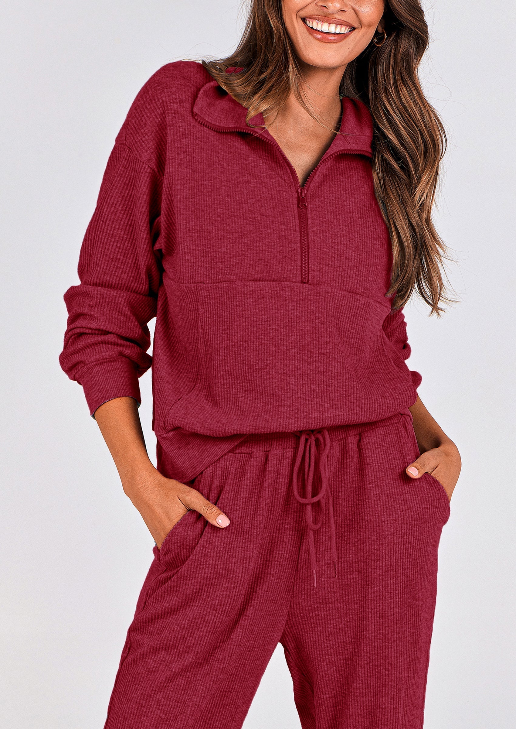PRETTYGARDEN Women's Fall 2 Piece Lounge Sets Zip Up Sweatshirt Jogger Pants Sweat Track Suits Travel Outfit Winter Clothing